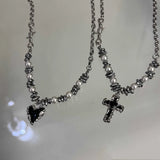Hip Hop Pearl Heart Cross Necklace