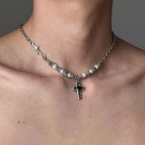 Hip-Hop Pearl Heart Cross Necklace