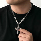 Big Rose Flower Cross Pendant Necklace