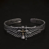 Gothic Feather Wing Cross Cuff Bracelet