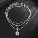 Hip-Hop Green Rhinestone Multi Layer Necklace