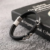 Antique Stainless Steel Braided Leather Bracelet