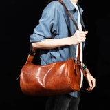 Brown Leather Big Barrel Bag