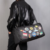 Patchwork Rivet Design Leather Duffle Bag
