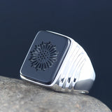Black Daisy Badge S925 Sterling Silver Ring