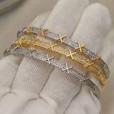 Rhinestone X Copper Bangles Bracelet