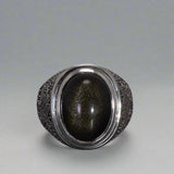 Engraved Tree Solid Black Ring