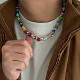 Colorful Rhinestones Round Beaded Necklace
