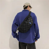 Hip-Hop Checkered Leather Crossbody Bag