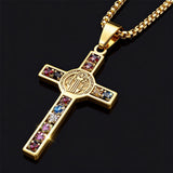 Colorful Rhinestone Cross Stainless Steel Necklace