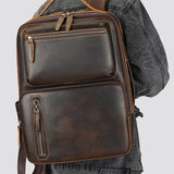 Zippered Front Organizer Leather Backpack
