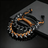 Pulsera de cuerda tejida con columna vertebral espinosa de metal