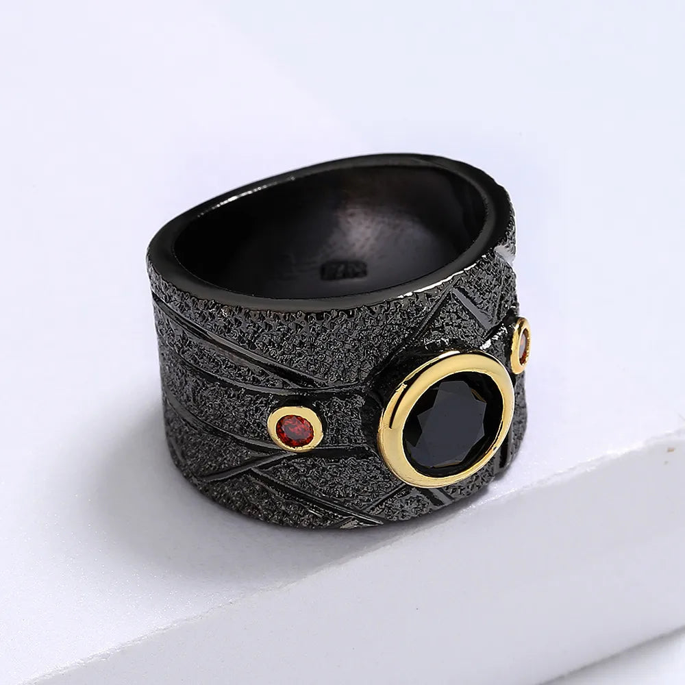 Bague noire de mosaïque géométrique