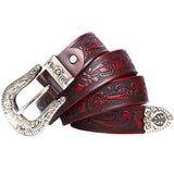 Rose Embossed Carved Leather Belt