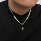 Pearl Beaded Cross Pendant Necklace