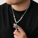 Big Rose Flower Cross Pendant Necklace