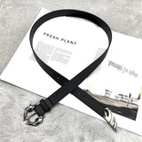 Flame Buckle Black Leather Belt