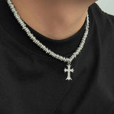 Silver Rhinestone Cross Pendant Necklace