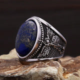 Religious Pattern with Blue Zircon Ring