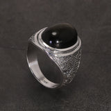 Engraved Tree Solid Black Ring