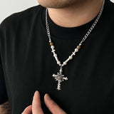 Big Rose Flower Cross Pendant Necklace