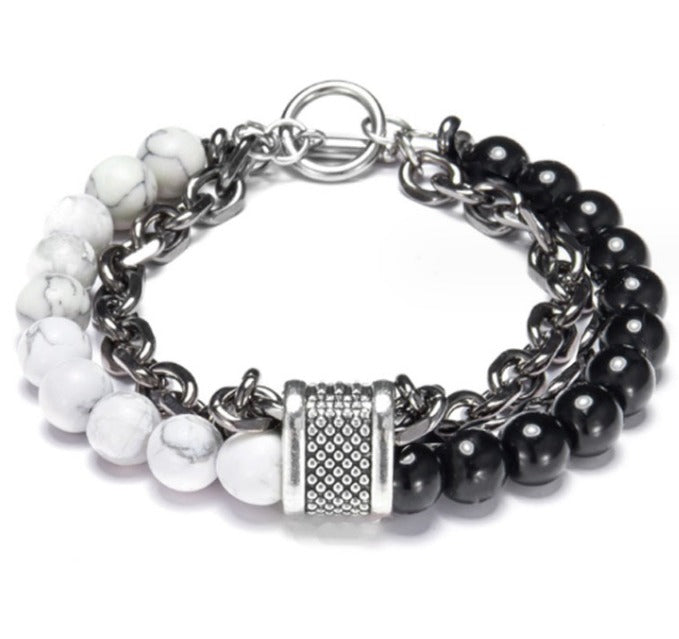 Pulsera de cadena de abalorios dobles de dos tonos