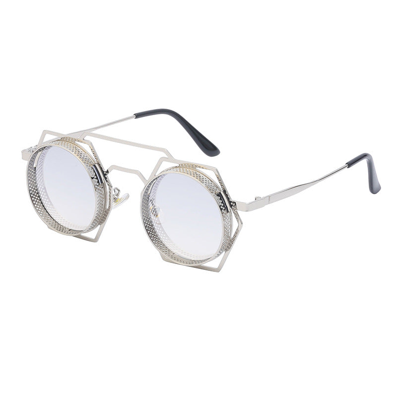 Hexagon-Round Double Beam Steampunk Sunglasses