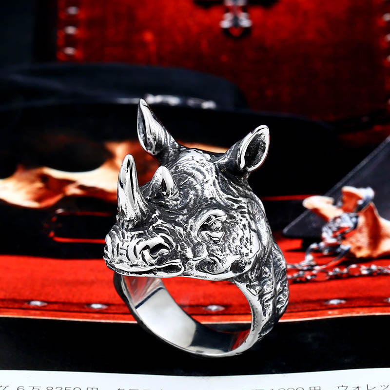 Ancient Rhinoceros Head Ethnic Ring