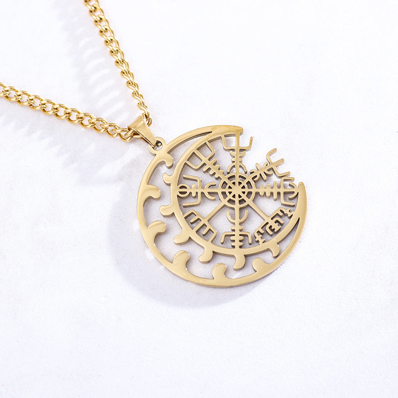 Classy Moon Compass Hollow Necklace