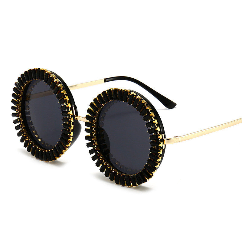 Rhinestone Decorated Round Sunglasses