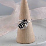 Black Rose Serling Silver Adjustable Ring