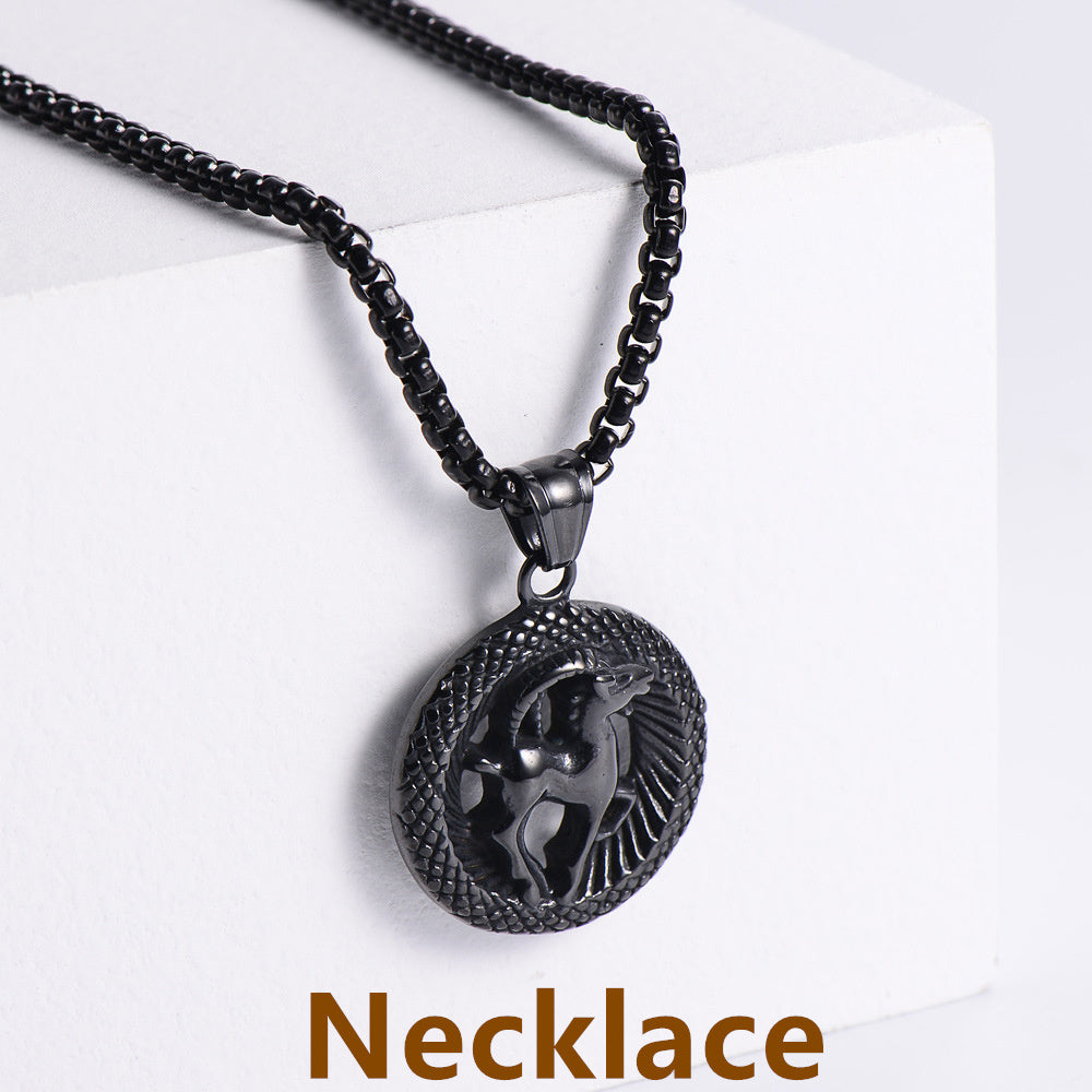 Retro -Zodiac Edelstahl -Anhängerkette Halskette