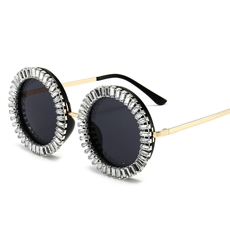 Rhinestone Decorated Round Sunglasses