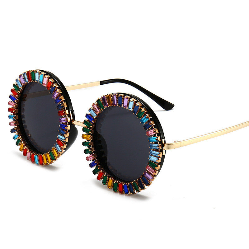 Rhinestone Decorated Round Sunglasses