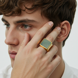 Anillo de piedra rectangular verde natural