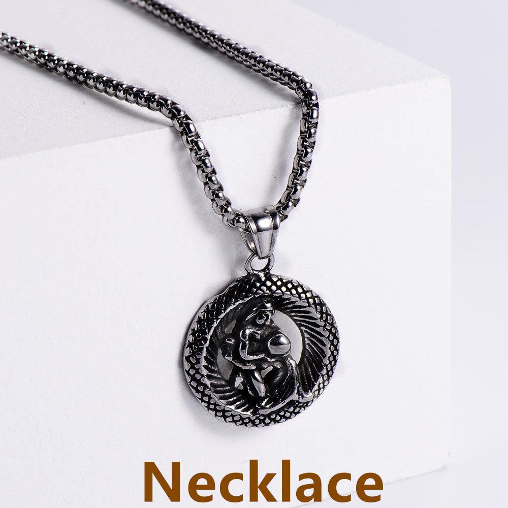 Retro -Zodiac Edelstahl -Anhängerkette Halskette