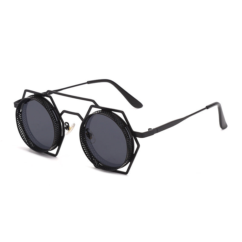 Hexagon-Round Double Beam Steampunk Sunglasses