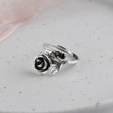 Black Rose Serling Silver Adjustable Ring