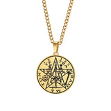 Five-pointed Star Round Amulet Titanium Steel Necklace