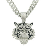 Rhinestone Tiger Head Pendant Cuban Chain Necklace