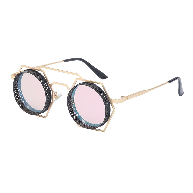 Hexagon-Round Double Beam Steampunk Sunglasses