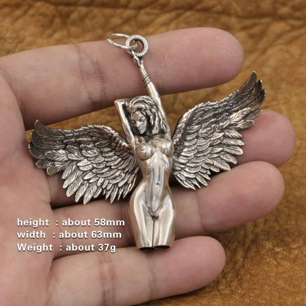 Classy Silver Angel With Wings Pendant
