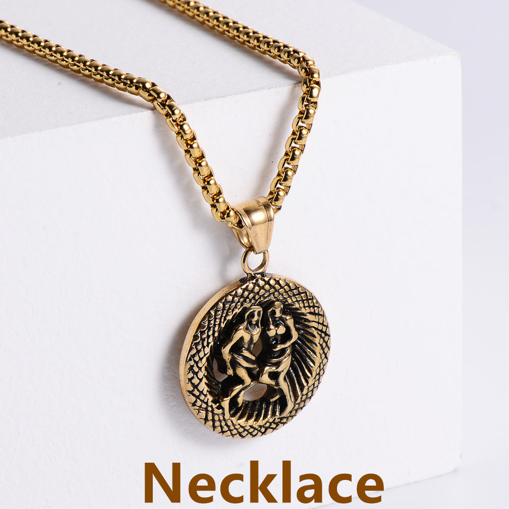 Retro -Zodiac Edelstahl -Anhängerkette Halskette