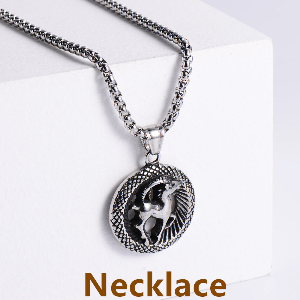 Retro -Zodiac Edelstahl -Anhängerkette Halskette