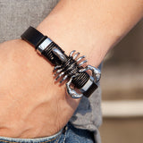 Scorpion Black Leather Bracelet