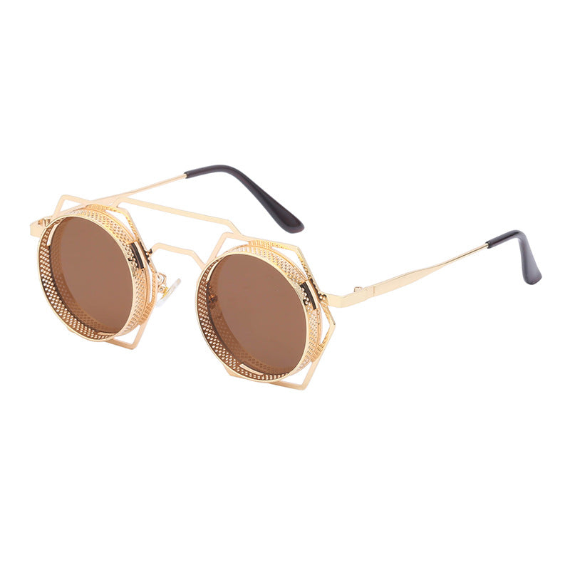 Hexagon-Round Double Beam Steampunk Sunglasses