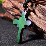 Rainbow Eye Obsidian Cross Halskette