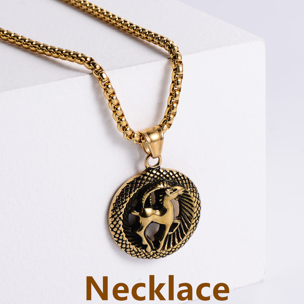 Retro -Zodiac Edelstahl -Anhängerkette Halskette