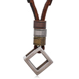 Hollow Box Pendant Leather Adjustable Necklace