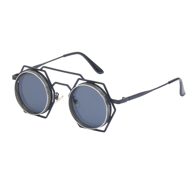Hexagon-Round Double Beam Steampunk Sunglasses